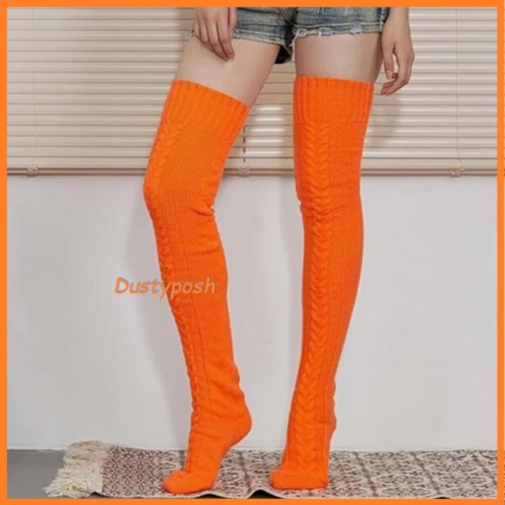 Long Cable Knit Loose Thigh High Over The Knee Boot Socks OTK Cosplay Halloween